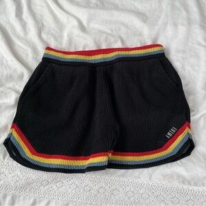 Amiri MEDIUM crochet knit shorts black rainbow band silk blend streetwear